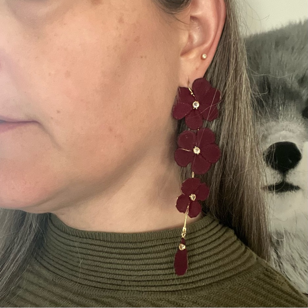 Nakamol Chicago Maroon Tiered Pansy Earrings with CZ Pre-Loved - Picture 3 of 7